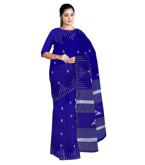 Radnyi Handlooms Silver Kathi Cotton Silk Handloom Saree for Women (Blue)