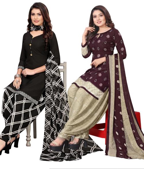Iris Women Black, Brown Crepe Floral Print, Printed, Geometric Print Unstitched Salwar Suit Material - Cmb_Dm1656