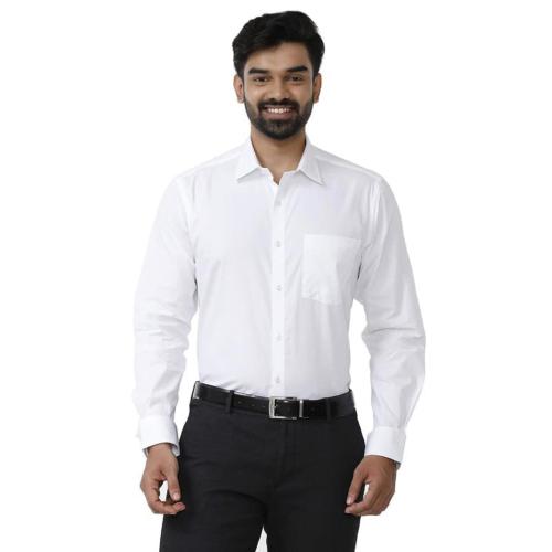 UATHAYAM White Team Cotton Full Sleeve Solid Slim Fit Trending White Formal Shirt for Men Pack of 1