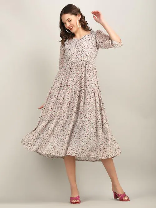 LADY CRAZY Women's Beautiful Soft Georgette Floral Printed Sweat Heart Neck Calf Length Flared Kurti