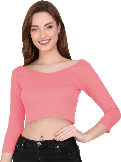THE BLAZZE_Women Cotton Blend Light Pink Crop Top_XL
