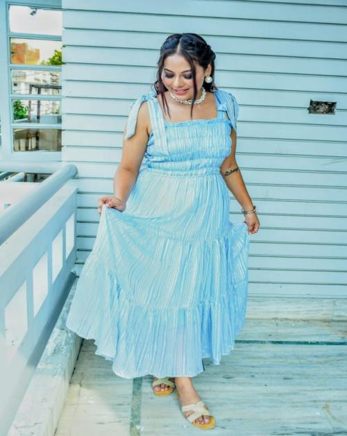 Dossier's Women Georgette Jamsuet Dress | Casual Trendy Dress For Women | Fashionable Western Wear Dress | Jamsuet Dress for Women | Light Blue Color | XL Size