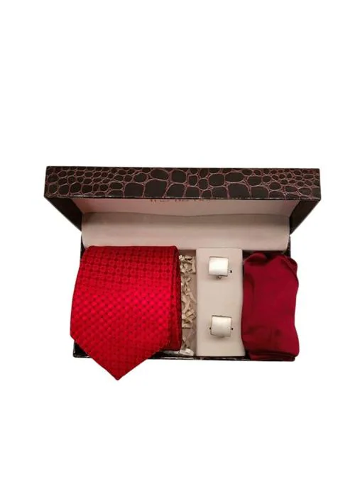 The Tie Hub Handmade Maroon Microfiber Necktie with Cufflink and Pocket Square Sqaure