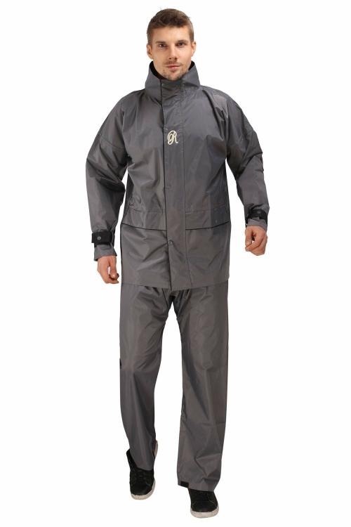 Real Saphiredc Nylon Round Neck Rain Suit | Seam Sealed & Hooded | with Zipper and Snap Fasteners | Full Sleeve with Adjustable Straps at the Cuff | Reflected Back Strip | Rain Suit for Men (XXL, Grey)