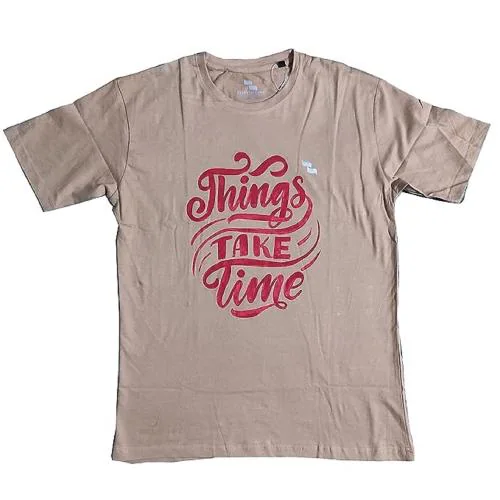 SISTYLO COM Unique Things TAKE TIME Hand Painted Beige Large (42 INCH) Size Men T-Shirt