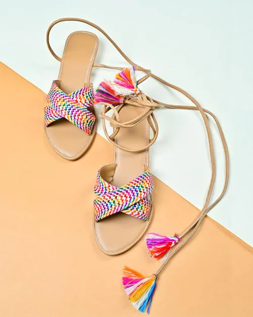 IRUSSH Solid Rainbow Cross Tie Up flats