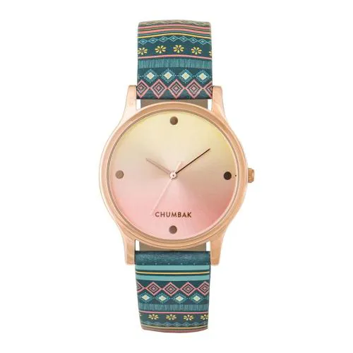 Chumbak Analog Rose Gold Dial Multicolor Strap Watch For Women