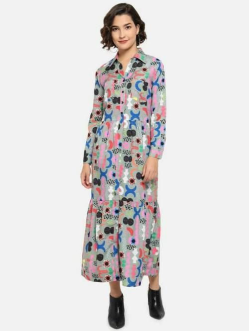 kannan women western collared maxi printed dress