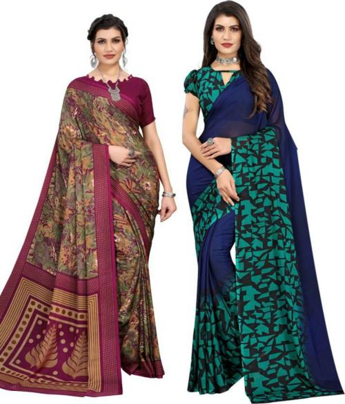 Yashika Women Multicolor Floral Print Georgette Pack Of 2 Daily Wear Saree