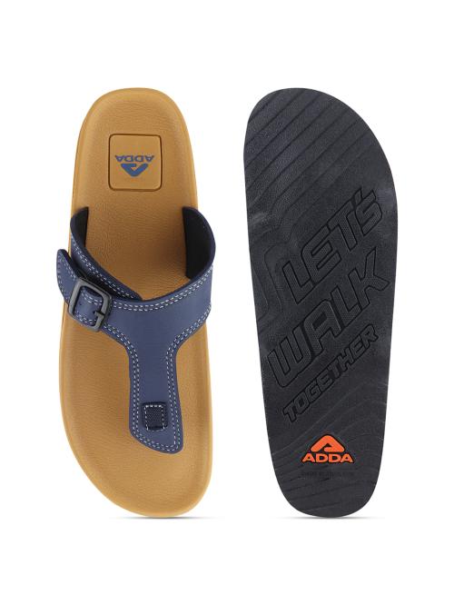 ADDA Men Beige & Navy Thong Flip-Flops