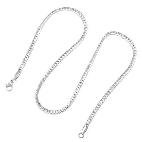 Kairangi By Yellow Chimess Silver Stainless Steel Flat Curb Necklace for Boys