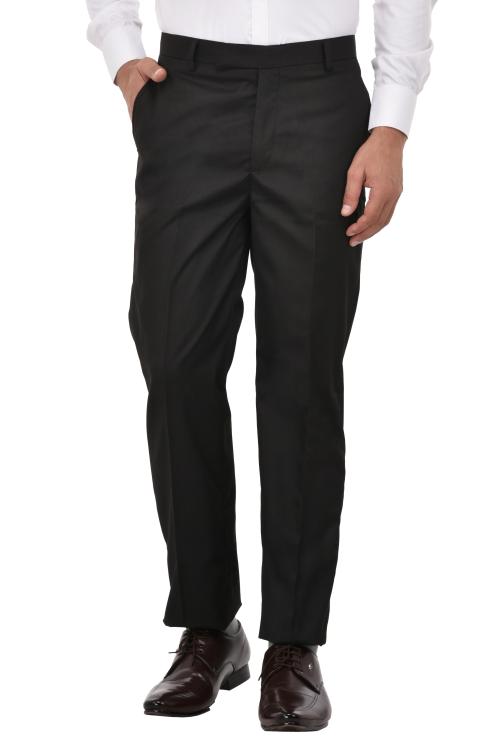 Refulgent Flat Front Slim fit Formal Trousers for Men (Black)