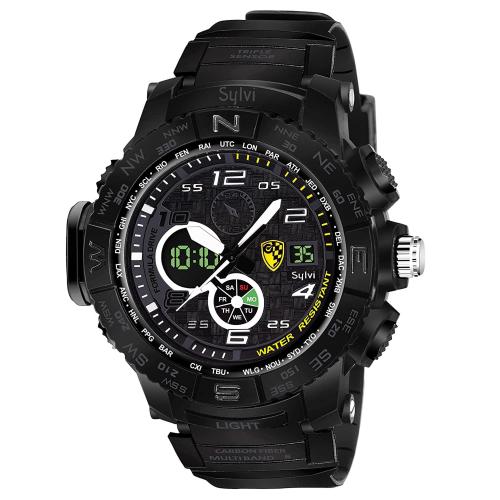 Sylvi Analogue - Digital Black Dial Black Strap Watch For Men