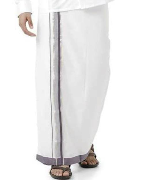 Uathayam Men Dark Lavender Solid Cotton Dhoti with Small Border
