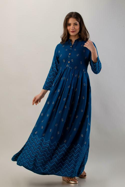 AAYSA Women Navy Printed Viscose Blend Flared Kurta (XXXL) JioMart