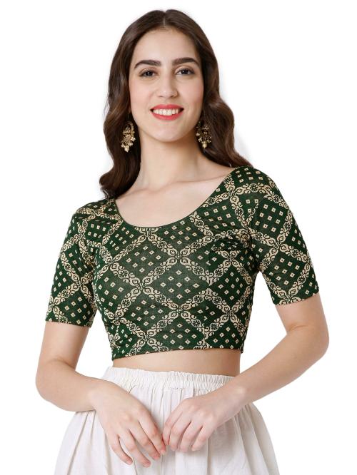 Salwar Studio Women's Green Lycra Stretchable Free Size Readymade Saree Blouse