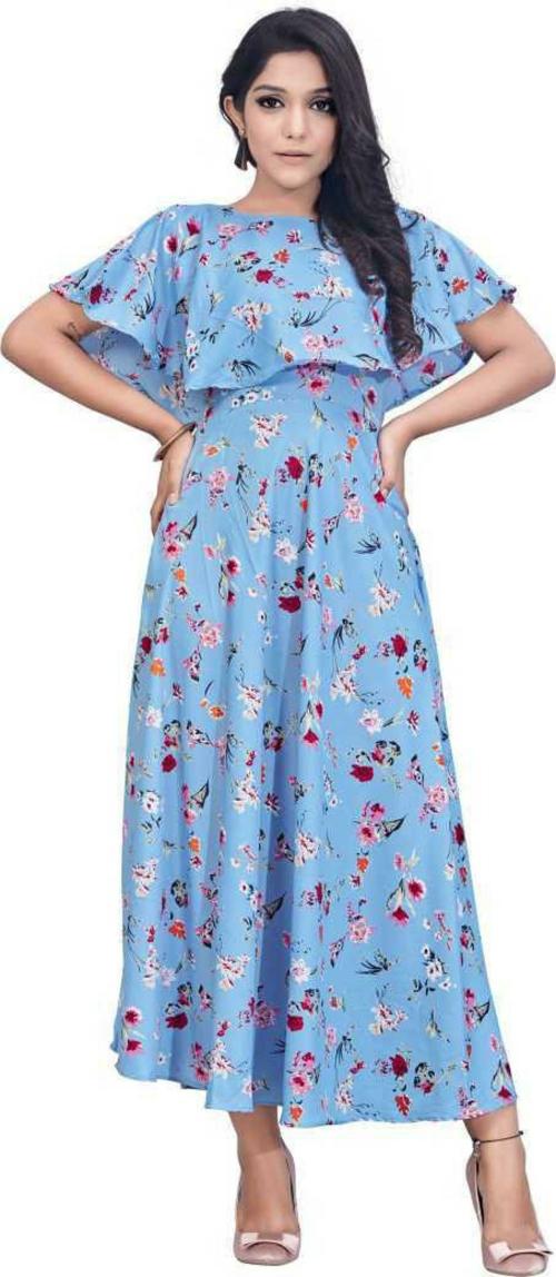 Manibhadra Creation Women Grey Floral Crepe Maxi Dress (XXL)