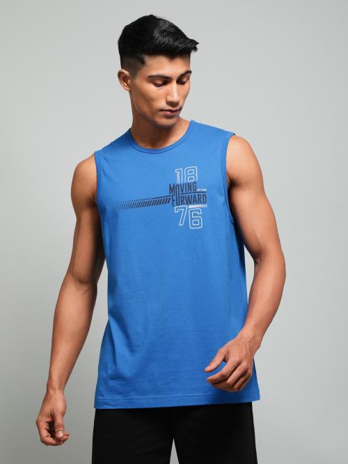 Jockey AM06 Men's Super Combed Cotton Rich Graphic Printed Round Neck Muscle Tee - Neon Blue Printed