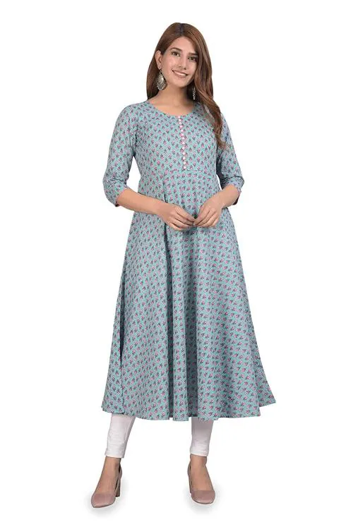 Cotland Fashions Women Blue Anarkali Cotton Kurti