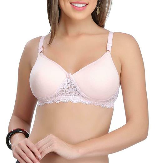 Eve's Beauty Women Pink 38B Embroidered Cotton Padded Bra (38B)