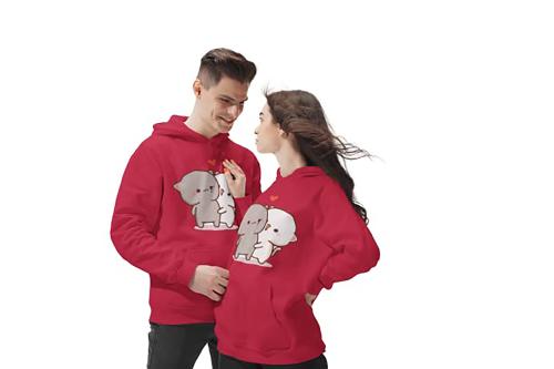 UPLUXUC Unisex Red All Over Print 100 Percent Cotton Couple Hoodie Pack Of 1