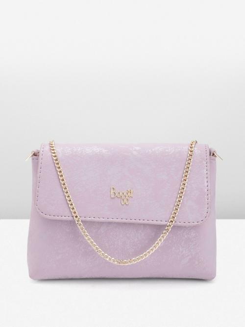BAGGIT Purple Solid Polyurethane (PU) Foldover Clutch For Women