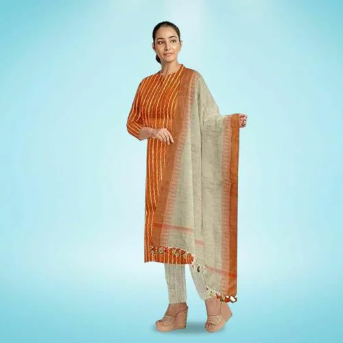 MANIKANT HANDLOOM With MH Jute Silk Unstitched Suit Set for Women with Dupatta | Jute Silk Salwar Suit Dress Material for Women & Girls (Red Color and Free Size)