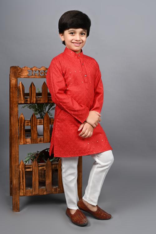 Ahhaaaa Kids Indian Ethnic Festive and Party Wear Full Sequin Embroidery Mirror Work Kurta Pajama Set for Baby & Boys