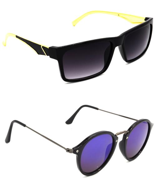 Hrinkar Grey Rectangular Sunglasses for Men, Women, Boys & Girls ( Pack of 2)