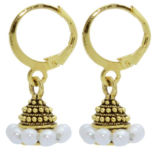 LeOvs White Beads Small Traditional Jhumki Earring