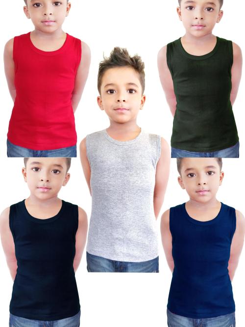HAP 100% Cotton Boys Multicolor Vest / Tank Top / Pack Of 5