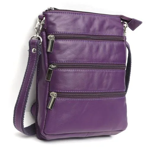 Leather Junction Purple Sling Bag College Bag with 5 Zip Compartments for Girl