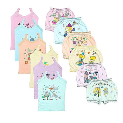 Shartrendzz Girls Premium cotton camisole/Sameej & cotton Bloomer Pack 6 ( 6 Vesr + 6 bloomer)