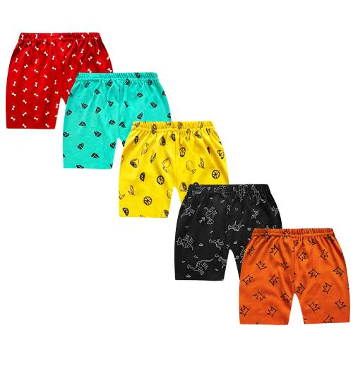 KUCHIPOO Boys and Girls Unisex Cotton Shorts Multicolor, Pack of 5 Shorts | Kids Wear | Shorts for Girls | Shorts for Boys | Boys Shorts | Girls Shorts | Shorts for kids | Kids Shorts