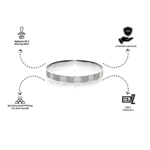 Versavia Stylish 1.925 Sterling Square Engraved Men's Silver Kada | Anti Tarnish 2.18k White Gold Plating Kada | Perfetc Gift For Man 7.5 CM