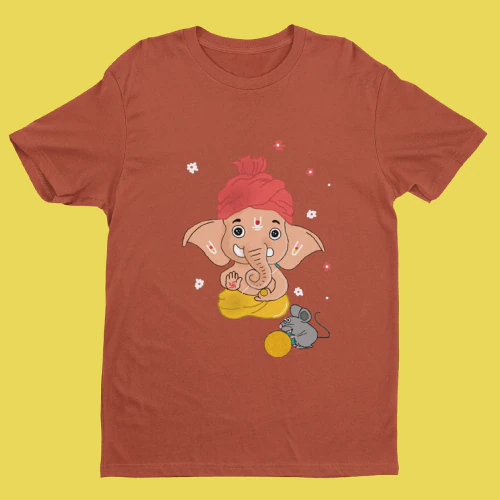 Cultfree 1469 Lord Ganesha Theme Printed Cotton T-shirt - L40