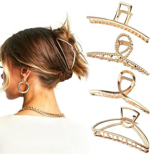 Buy Vaghbhatt Gold Metal Big Hair Clips For Girls (Pack Of 4) Online at