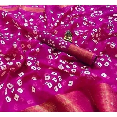 Buy Marabout Pink Colour Linen Bandhani Printed Saree Online at Best