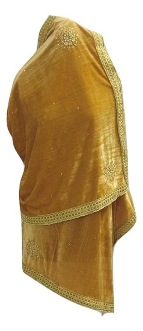 Sneh Women's Velvet Heavy Stone Work Stole with Tassels (Gold,Free Size)