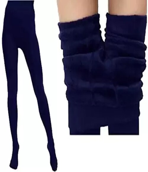 KOMAL TRADERS Women Warm Thick Fur Lined Fleece Winter Thermal Soft Legging Tights Stocking - Slim Fit (Fleece, Blue)-2021