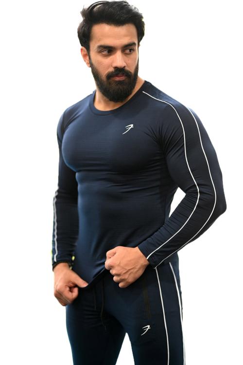 Fuaark Revival Sports and Gym Full Sleeve Piping Men's Polyester T-shirts Navy