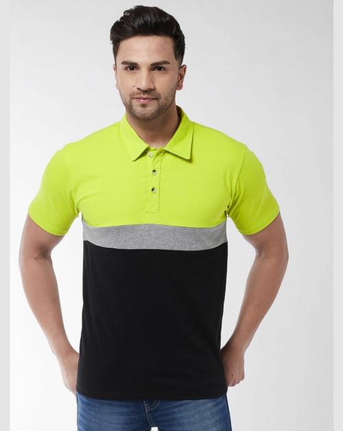 Gritstones Color Block Men Polo Neck Green, Black T-Shirt