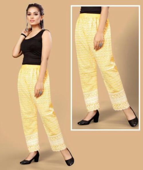 DONSON Chikankari Hand Embroidered Palazzo Pants Wide Leg Salwar for Women(YELLOW)
