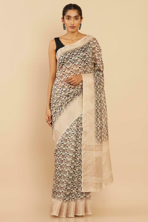 SOCH Women Beige Geometric Single Saree (Free Size)