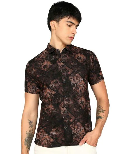 KOLOR FUSION Men Orange Viscose Rayon Casual Shirt