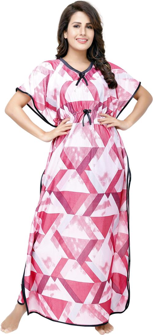Loody'S Women Pink, White Printed Satin Nighty (Free Size) Satin