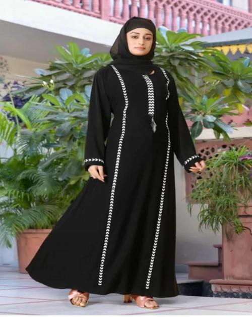 AMBAJI FASHION Crepe Solid Burqa With Hijab (Black)
