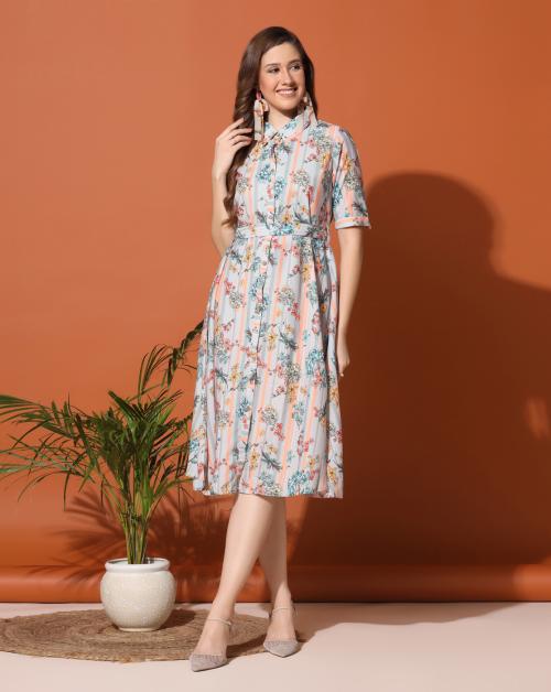 Fashion Dream Women Multicolor Floral Printed Polyester Dress | Dresses| Women Dress|Dress for Women| Printed Dress| Women Casual Dress| Women A-Line Dress| Floral Print Dress