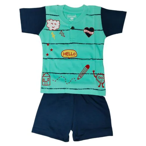 SIVAS T Shirt with shorts for boys 1+yr-kidswear -Cottonwear for kid-Doodle themed printed T-shirt with matching shorts for toddlers- Comfy clothing set for boys-Size Small-Also Available in 4 various colors