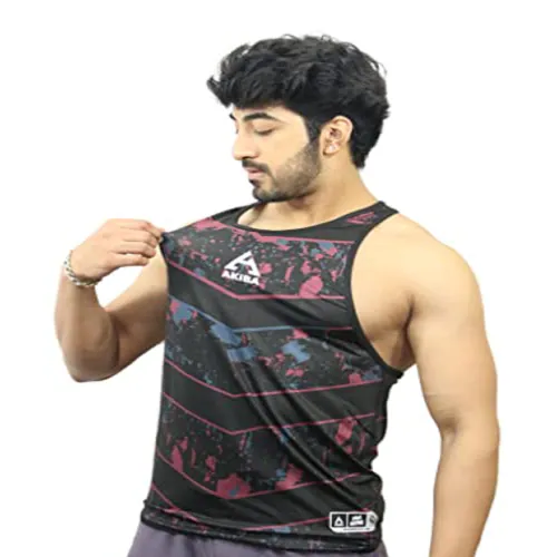 AKIBA Printed Gym Fitness Workout Stringers Stylish Vests for Men(Racer Back) (42) Black